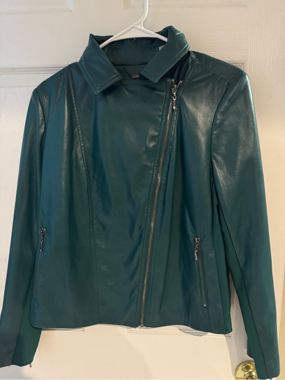 Chico's Teal Green Asymmetrical Zip Leather Jacket